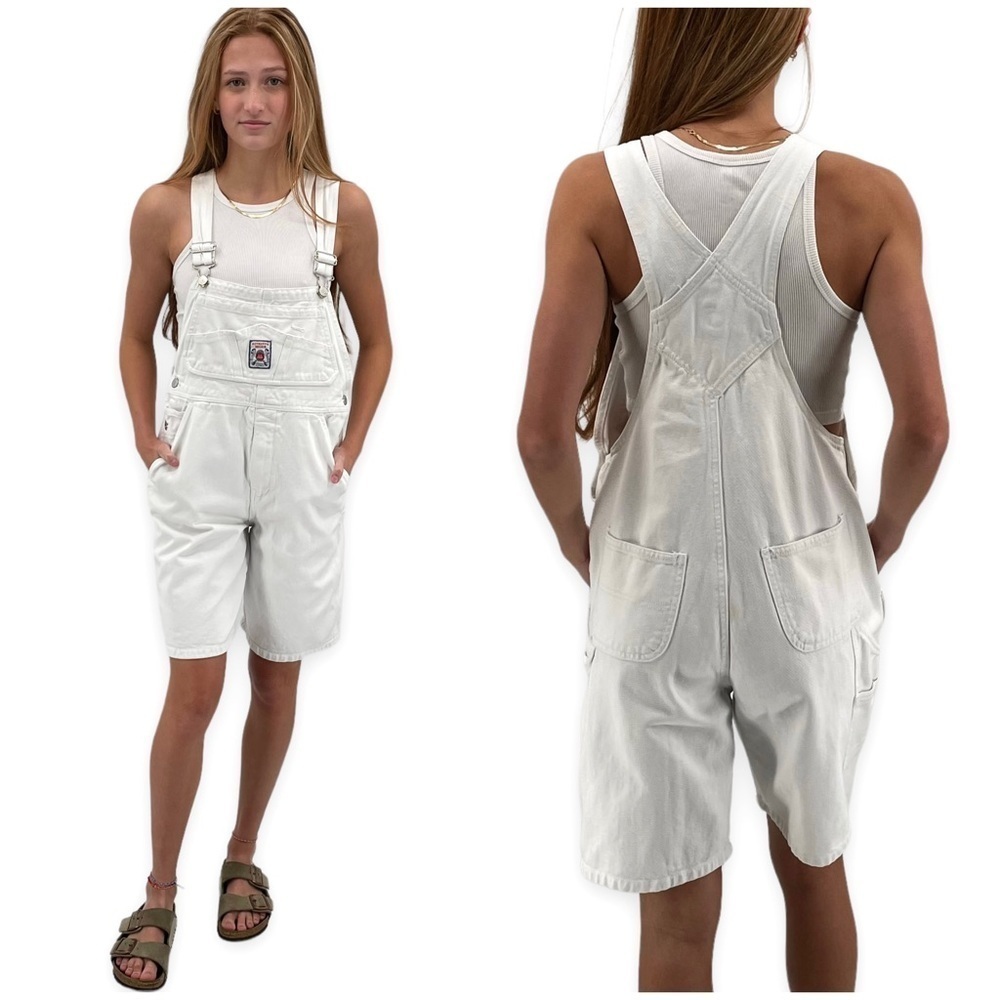 Vintage Y2K GAP Shortalls White Overalls Shorts 100% Cotton | Kids XL Women's XS - Picture 1 of 12